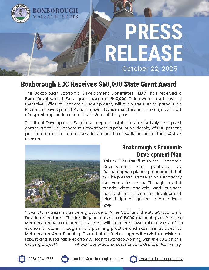 EDC Award Announcement-grant $60,000 for development of an Economic Development Plan